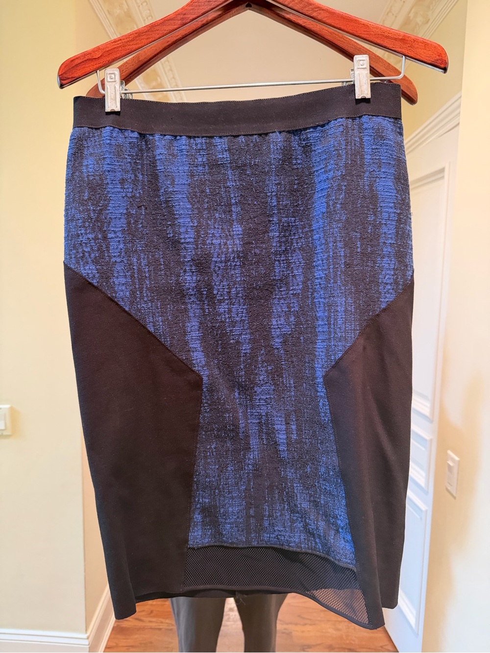 Tahari Blue and Black Panel Pencil Skirt